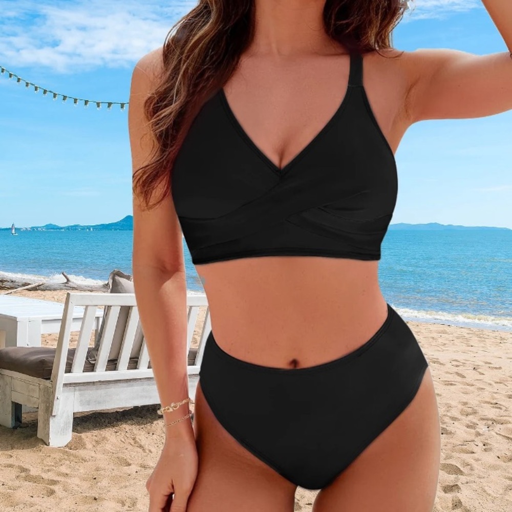 🆕 2-piece Swim Suit Black Bikini ladies size L